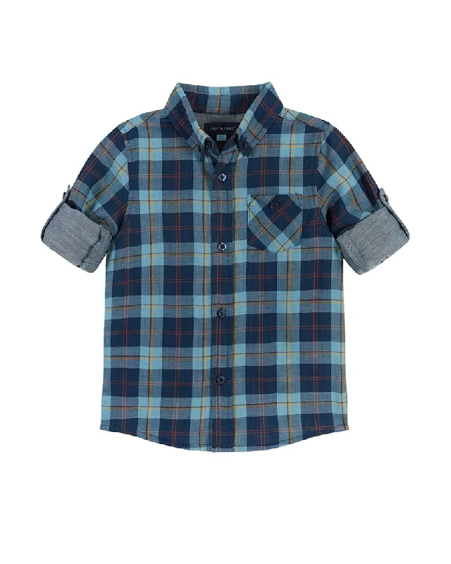 Andy & Evan Plaid Two-Fer Button-Down Shirt