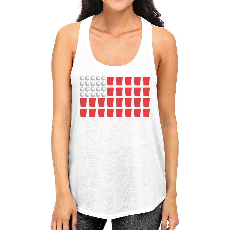 Beer Pong Flag Women White Cotton Tank Top Funny 4th Of July Gift