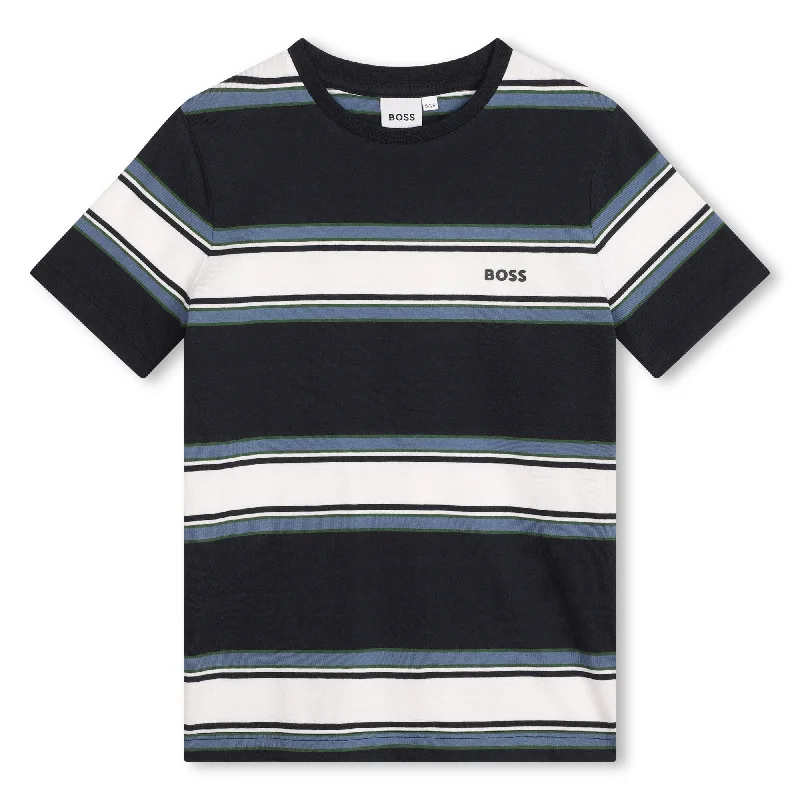 Blue Cotton Striped T-Shirt