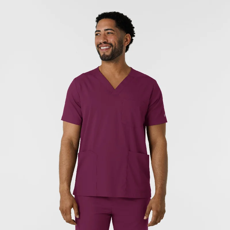 Boundless Men's Multi Pocket V-Neck Scrub Top - Wine