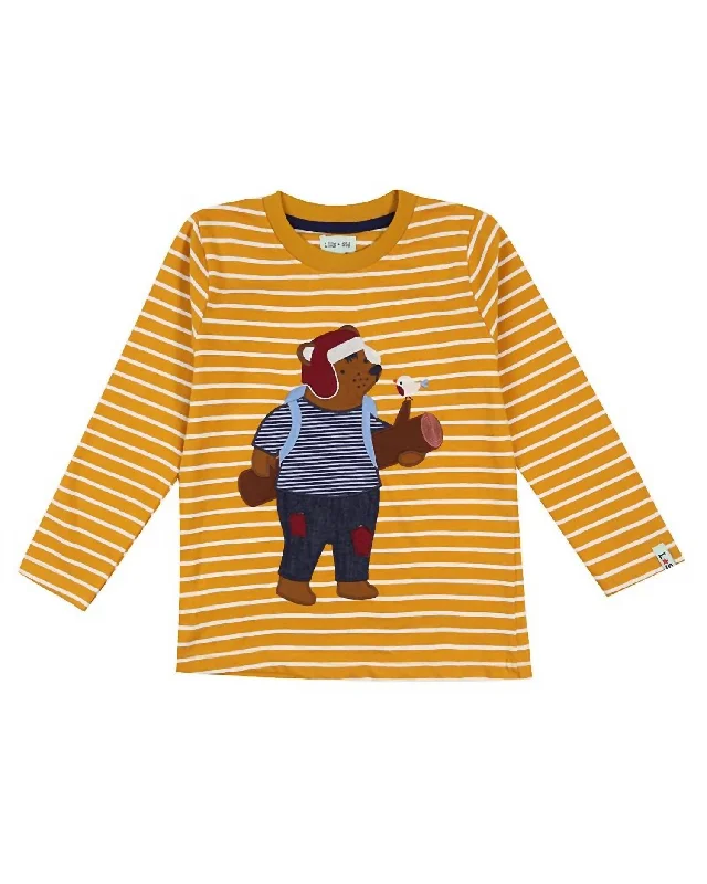 Boys Applique Top In Gold Bear