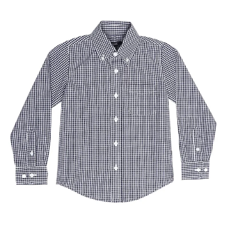 Boys Button Down Checked Shirt In Navy / White Check