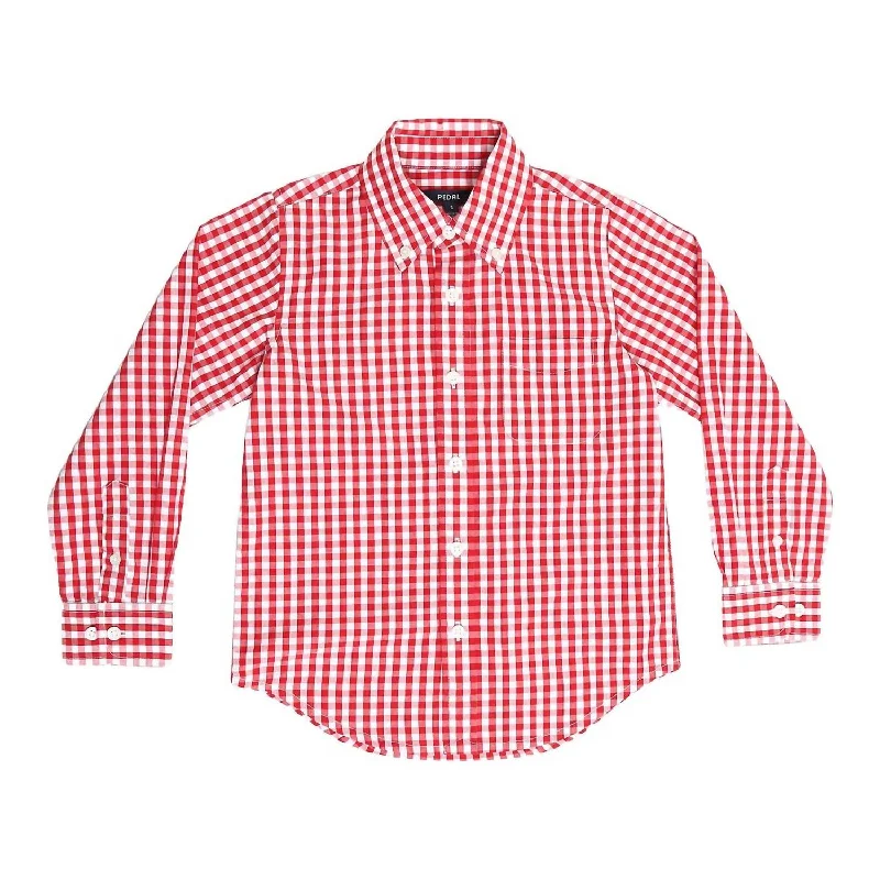 Boys Button Down Checked Shirt In Red / White Check