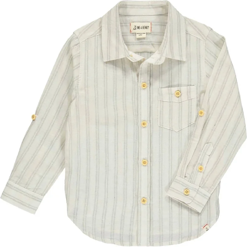 Boy's Merchant Button Down Shirt In Grey Stripe