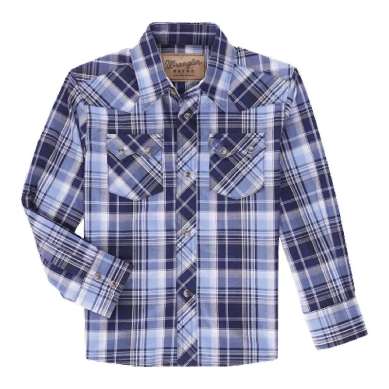 Boys Retro Long Sleeve Snap Shirt In Blue