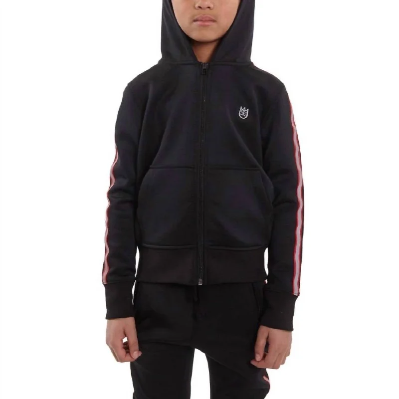 Boy's Scuba Stripe Full Zip Hoodie In Black