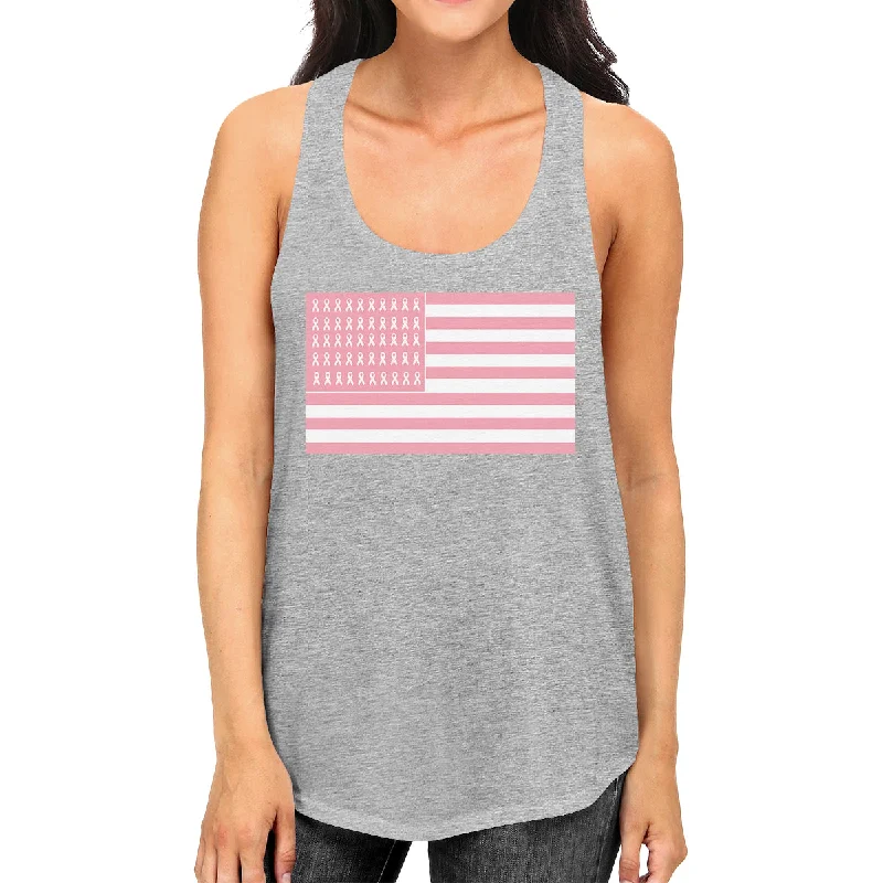 Breast Cancer Awareness Pink Flag Womens Grey Tank Top