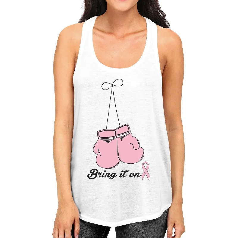 Bring It On Breast Cancer Awareness Boxing Womens White Tank Top