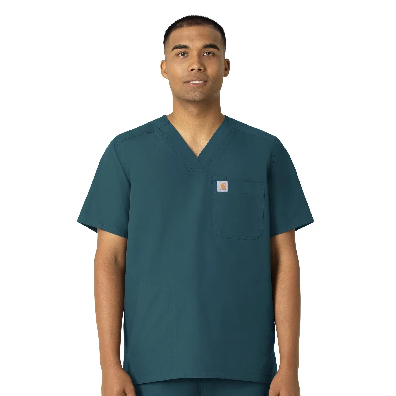 Carhartt Force Essentials Men's V-Neck Shirttail Scrub Top - Caribbean Blue