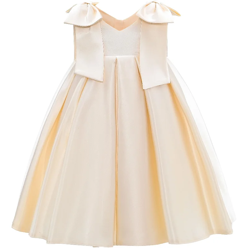 Champagne Gold Palermo Satin Bow Pleated Dress