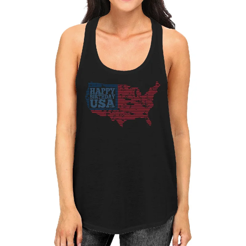 Happy Birthday USA Womens Black Sleeveless Top Funny 4 Of July Tank