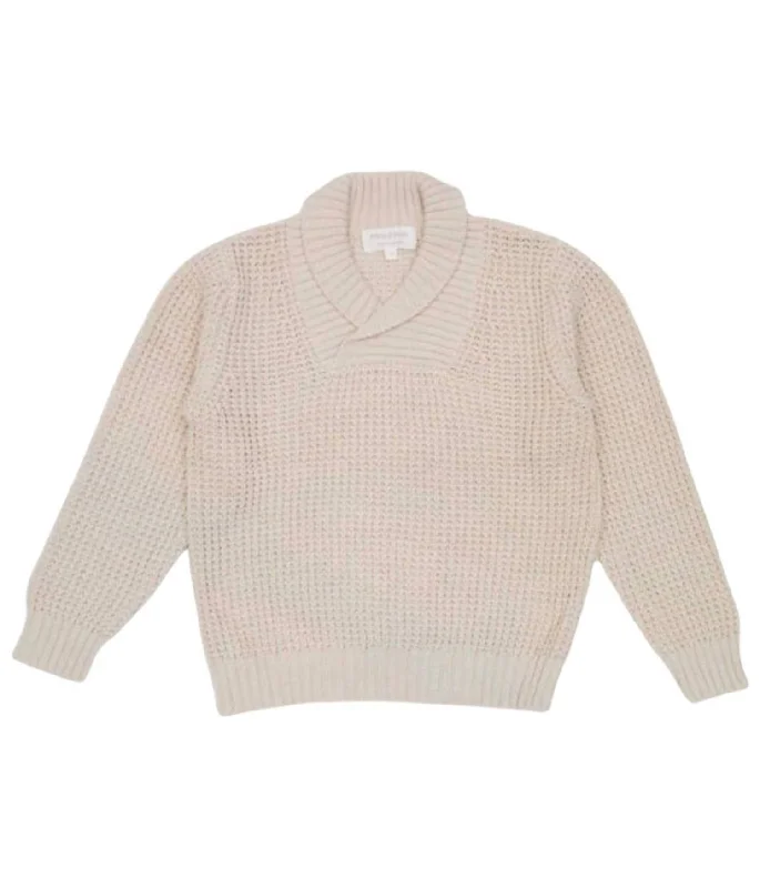 Kids Shawl Waffle Knit Jumper In Chalk