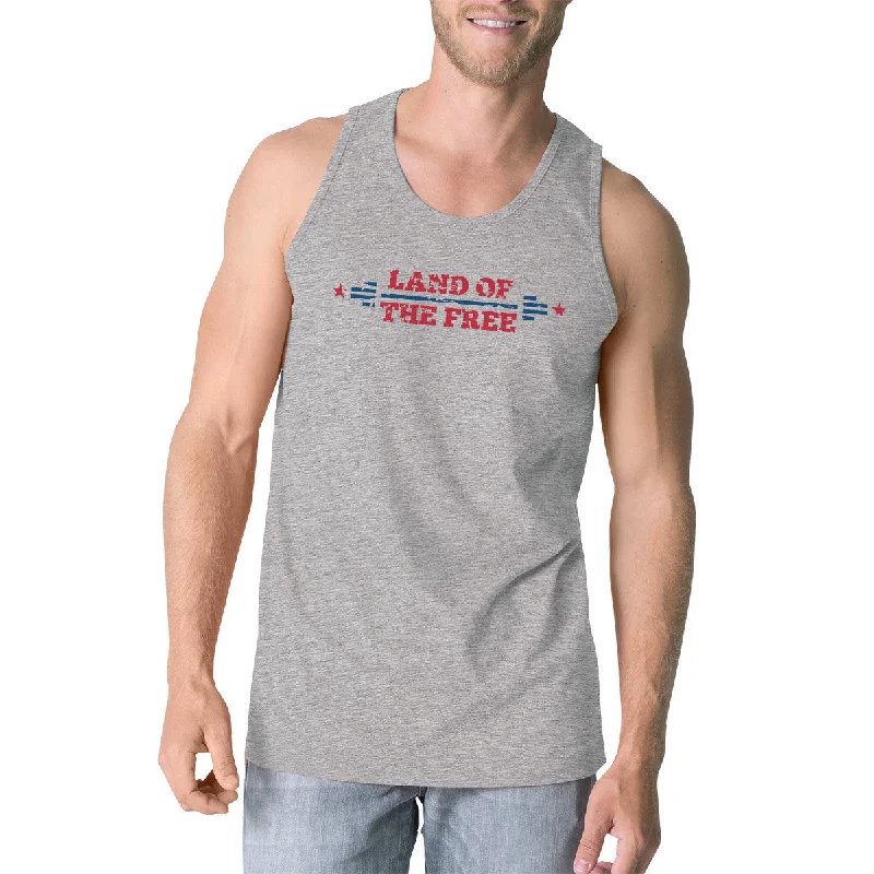 Land Of The Free Mens Gray Sleeveless T-Shirt Crewneck Cotton Tank