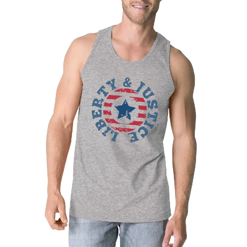 Liberty & Justice Grey Sleeveless Tee 4th Of July Tank Top For Men