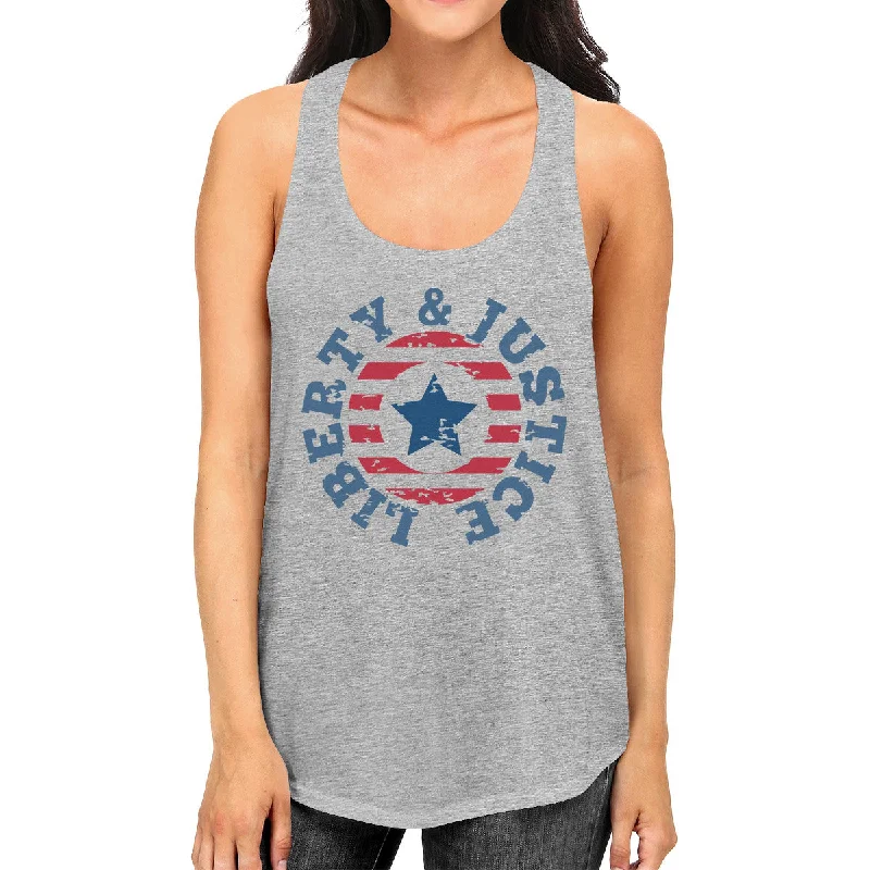 Liberty & Justice Womens Gray Sleeveless Tee 4th Of July Tank Top