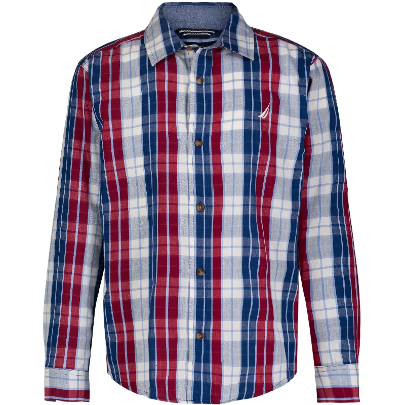 Nautica Little Boys' Blues Long Sleeve Plaid Shirt (2T-7)