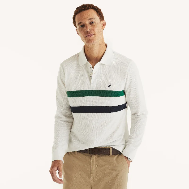 Nautica Mens Classic Fit Long-Sleeve Striped Polo