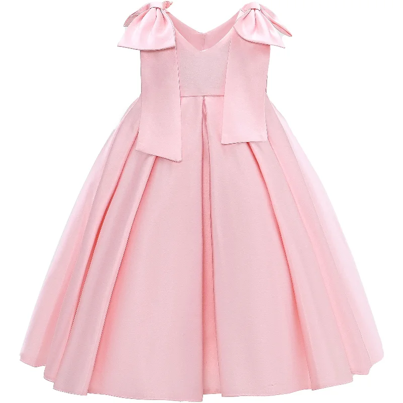 Pink Palermo Satin Bow Pleated Dress