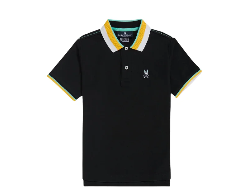 Psycho Bunny Oliver Neon Tipped Polo Black Kids' Shirt B0K102S1PC-BLK