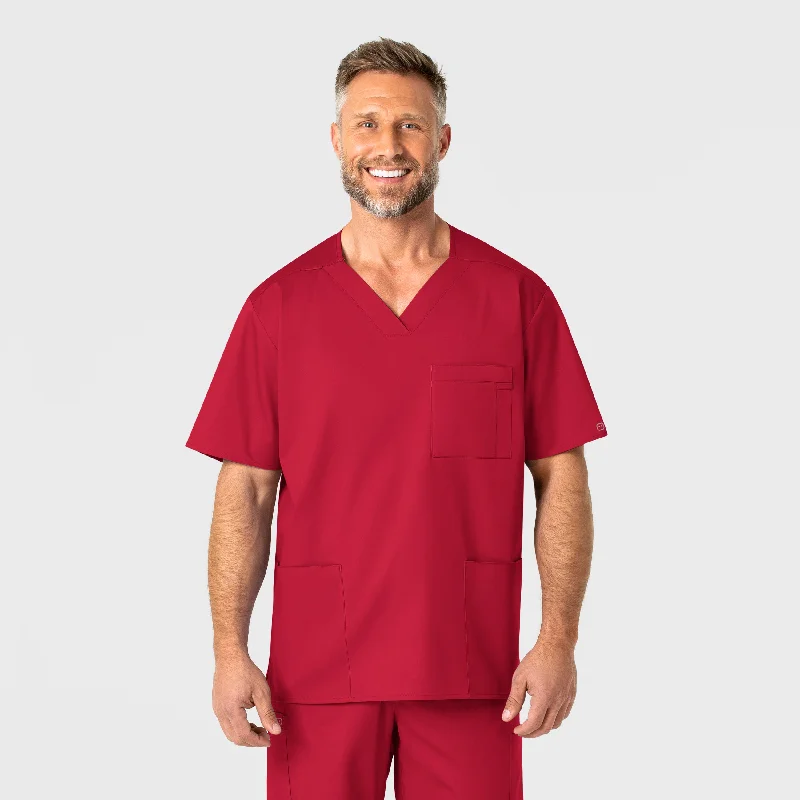 WonderWORK Men's V-Neck Scrub Top - Red