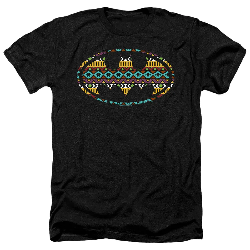 Batman Heather T-Shirt Aztec Art Logo Black Tee