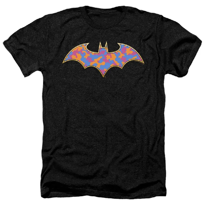 Batman Heather T-Shirt Colored Camo Logo Black Tee