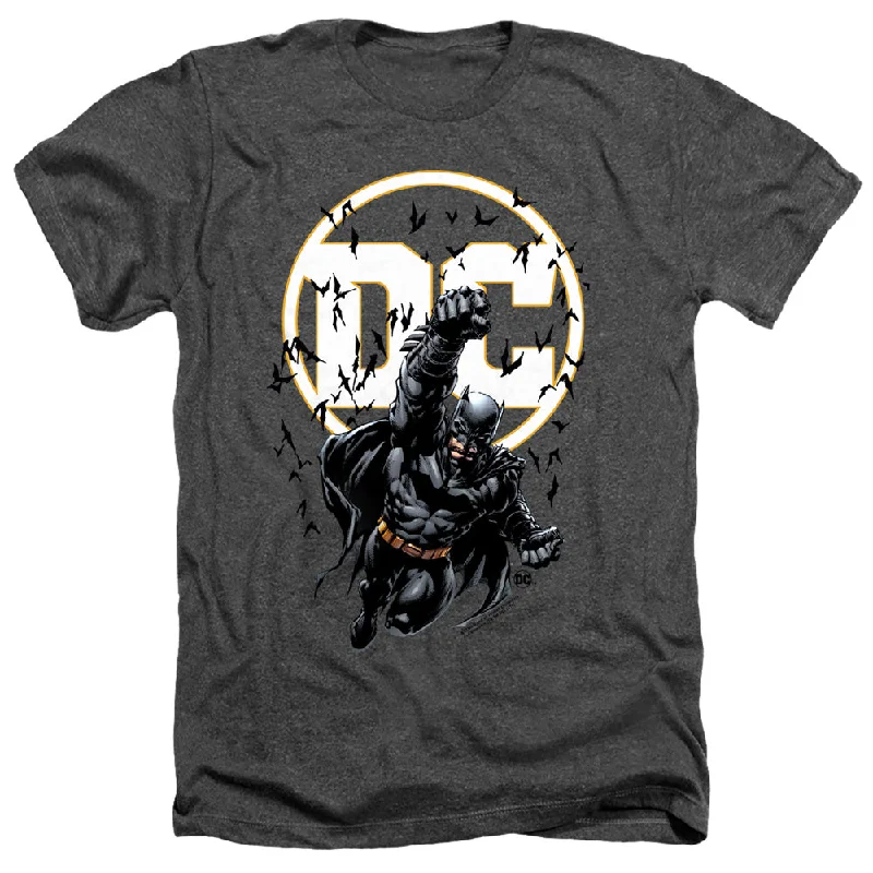 Batman Heather T-Shirt DC Logo Bats Flying Charcoal Tee