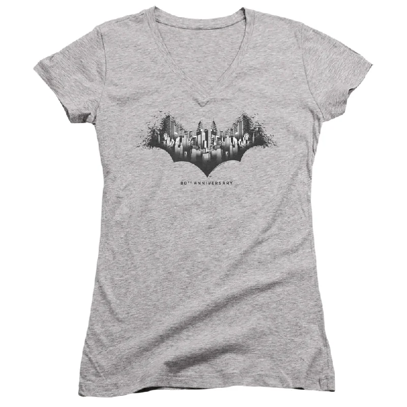 Batman Juniors V-Neck 80th Anniversary Gotham City Heather Tee