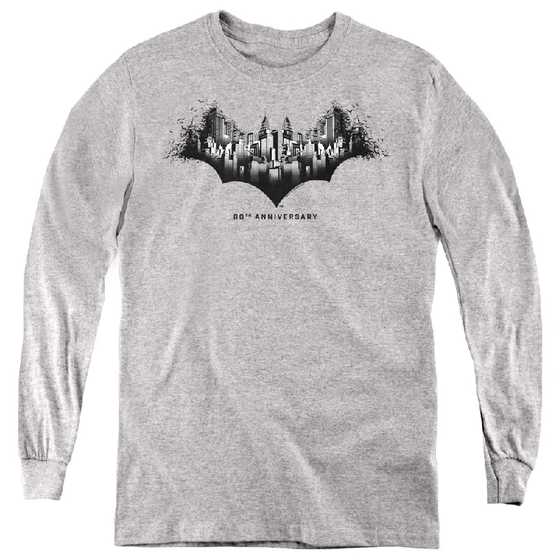 Batman Kids Long Sleeve Shirt 80th Anniversary Gotham City Heather