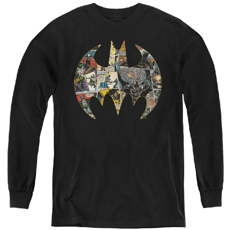 Batman Kids Long Sleeve Shirt Collage Shield Black Tee