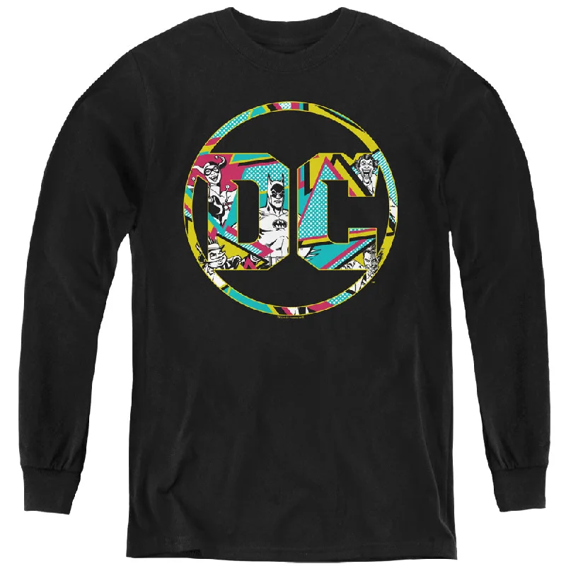 Batman Kids Long Sleeve Shirt Colorful DC Comics Logo Black Tee