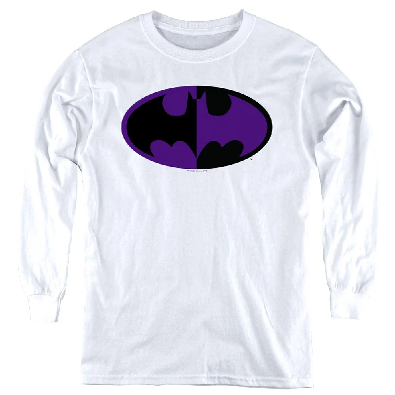 Batman Kids Long Sleeve Shirt Split Logo White Tee