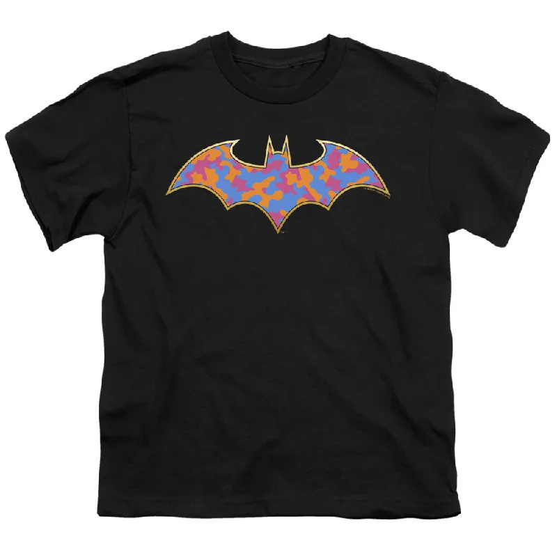 Batman Kids T-Shirt Colored Camo Logo Black Tee