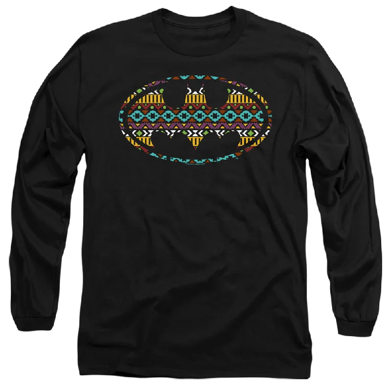 Batman Long Sleeve T-Shirt Aztec Art Logo Black Tee