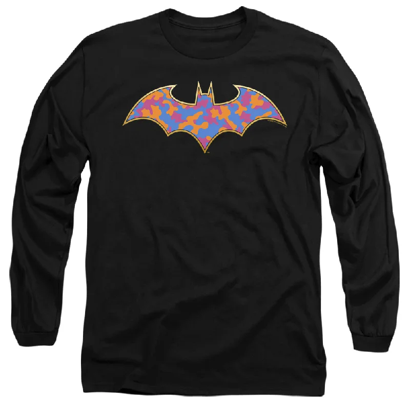 Batman Long Sleeve T-Shirt Colored Camo Logo Black Tee