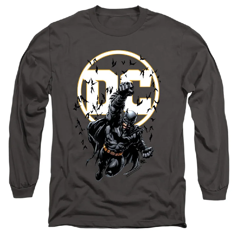 Batman Long Sleeve T-Shirt DC Logo Bats Flying Charcoal Tee