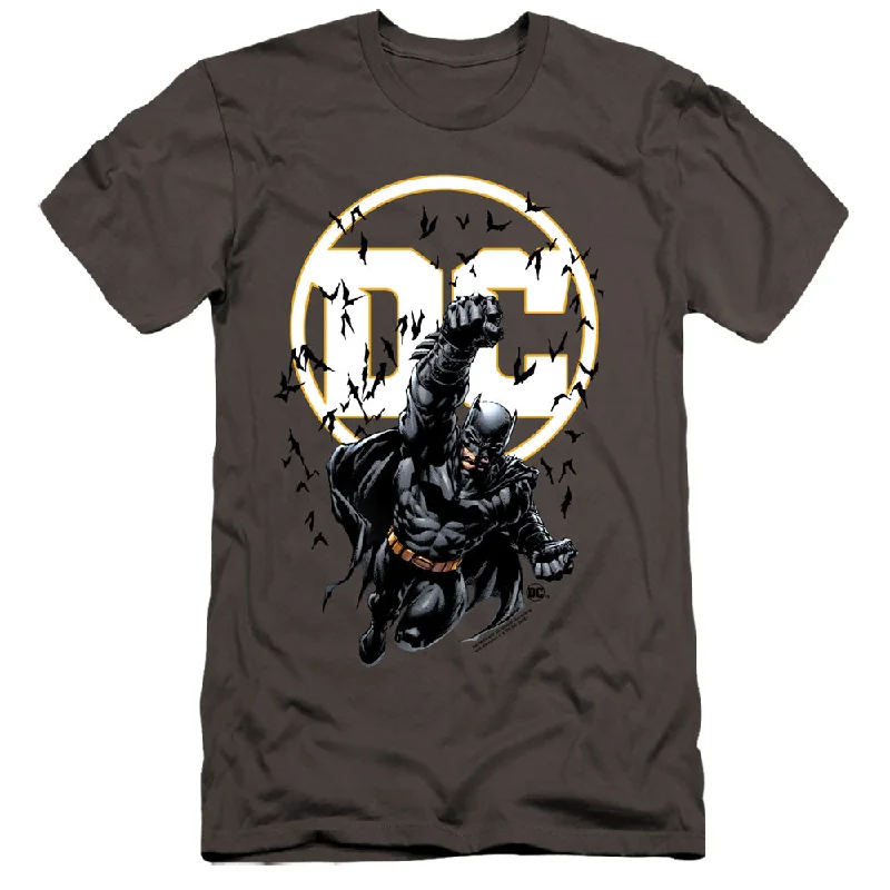 Batman Premium Canvas T-Shirt DC Logo Bats Flying Charcoal Tee