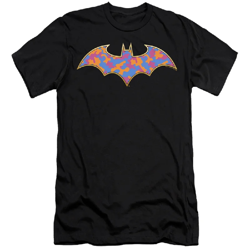 Batman Slim Fit T-Shirt Colored Camo Logo Black Tee