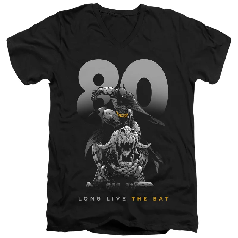 Batman Slim Fit V-Neck T-Shirt 80 Years Long Live The Bat Black Tee