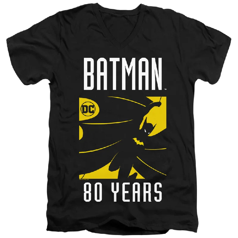 Batman Slim Fit V-Neck T-Shirt 80 Years Silhouette Black Tee