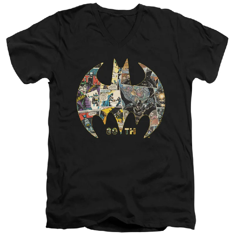 Batman Slim Fit V-Neck T-Shirt 80th Anniversary Shield Black Tee