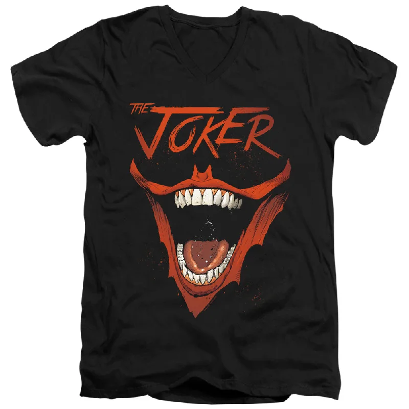 Batman Slim Fit V-Neck T-Shirt Joker Laugh Black Tee