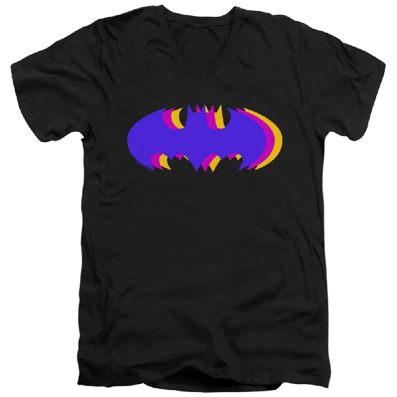 Batman Slim Fit V-Neck T-Shirt Tri Colored Logo Black Tee