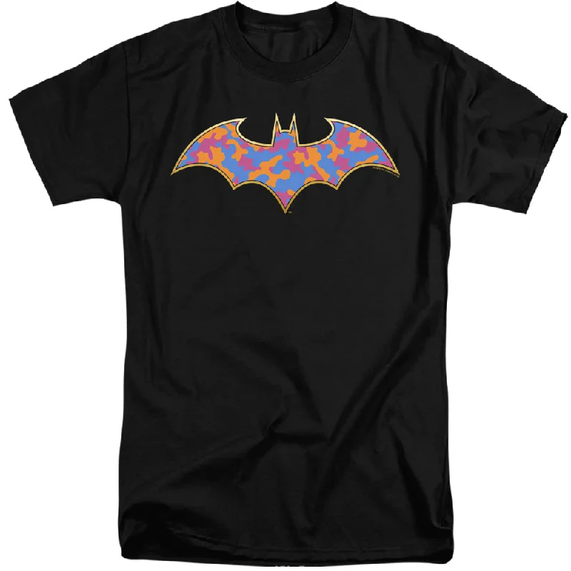 Batman Tall T-Shirt Colored Camo Logo Black Tee