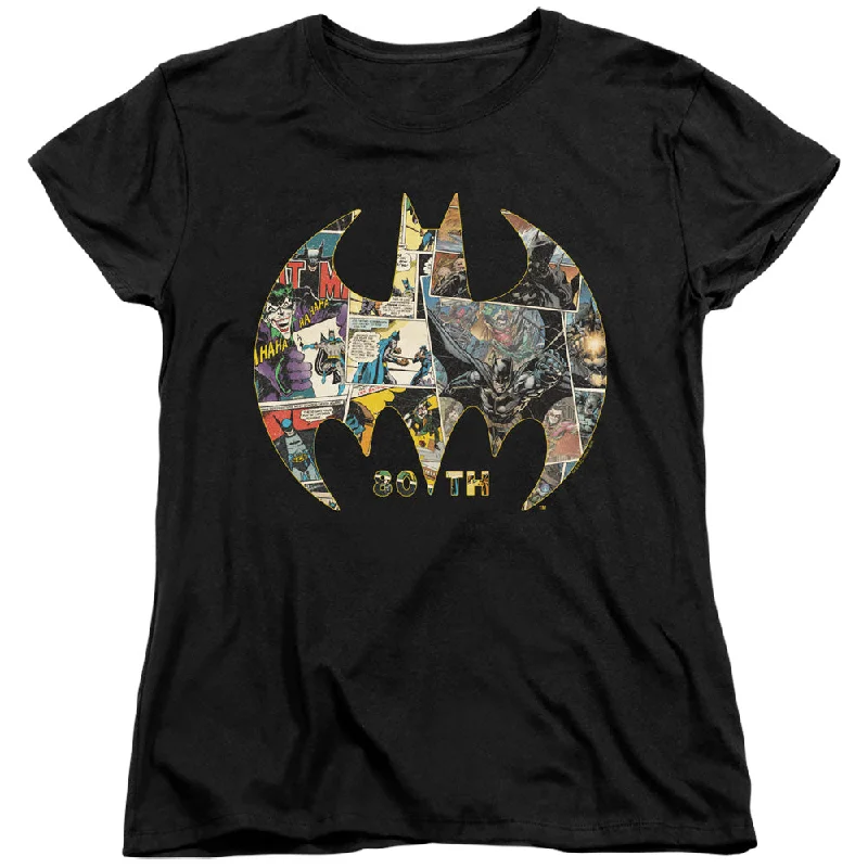 Batman Womens T-Shirt 80th Anniversary Shield Black Tee