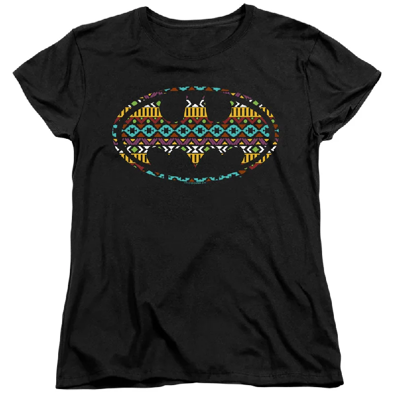 Batman Womens T-Shirt Aztec Art Logo Black Tee