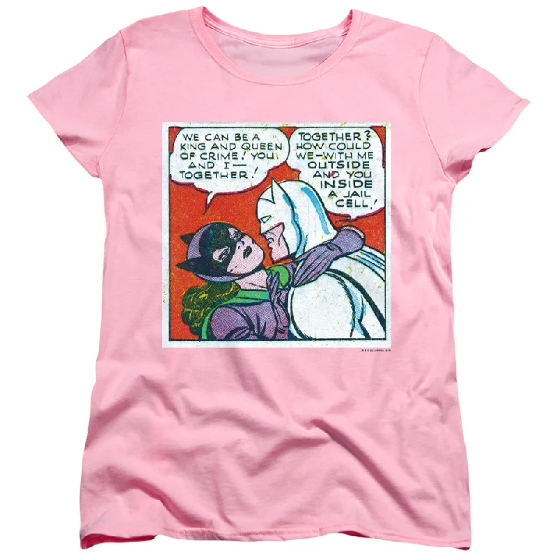 Batman Womens T-Shirt Batman and Catwomen Comic Strip Pink Tee