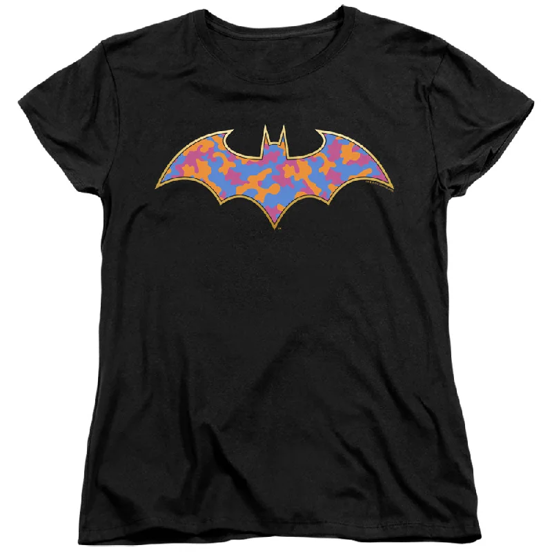 Batman Womens T-Shirt Colored Camo Logo Black Tee