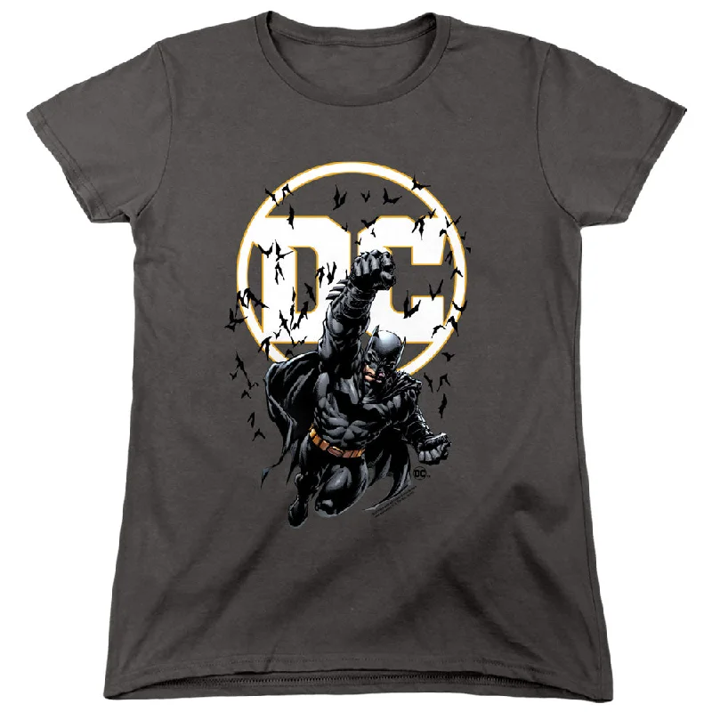 Batman Womens T-Shirt DC Logo Bats Flying Charcoal Tee