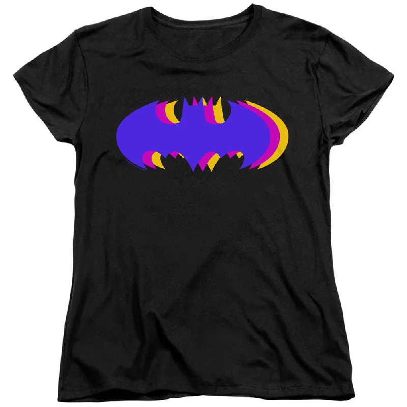 Batman Womens T-Shirt Tri Colored Logo Black Tee